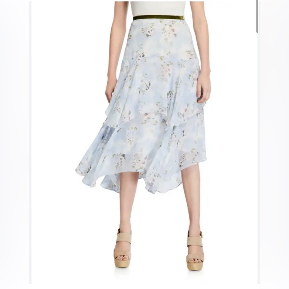 LoveShackFancy Alex Silk Tiered Midi Skirt in Blue - 2